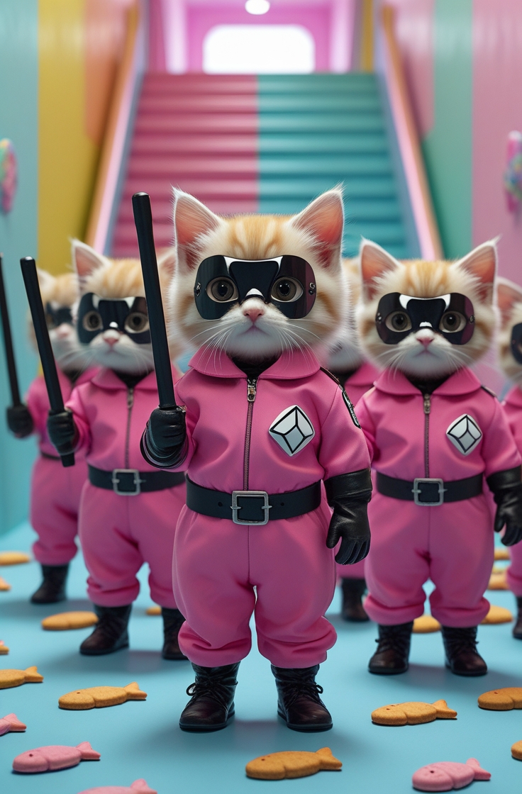 InsightBIoom's tweet photo. Meowveillance activated. 🐾🎮
The guards have arrived. Feline enforcers in pink jumpsuits patrol the cookie-covered halls.
Fish-shaped biscuits? Only if you survive.

#SquidGame #CatGuards #KawaiiCats #CatSquad #PopCultureCats #FelineSecurity #CatUniform #WhimsicalCats #ViralCats https://t.co/9FPxocYFHp