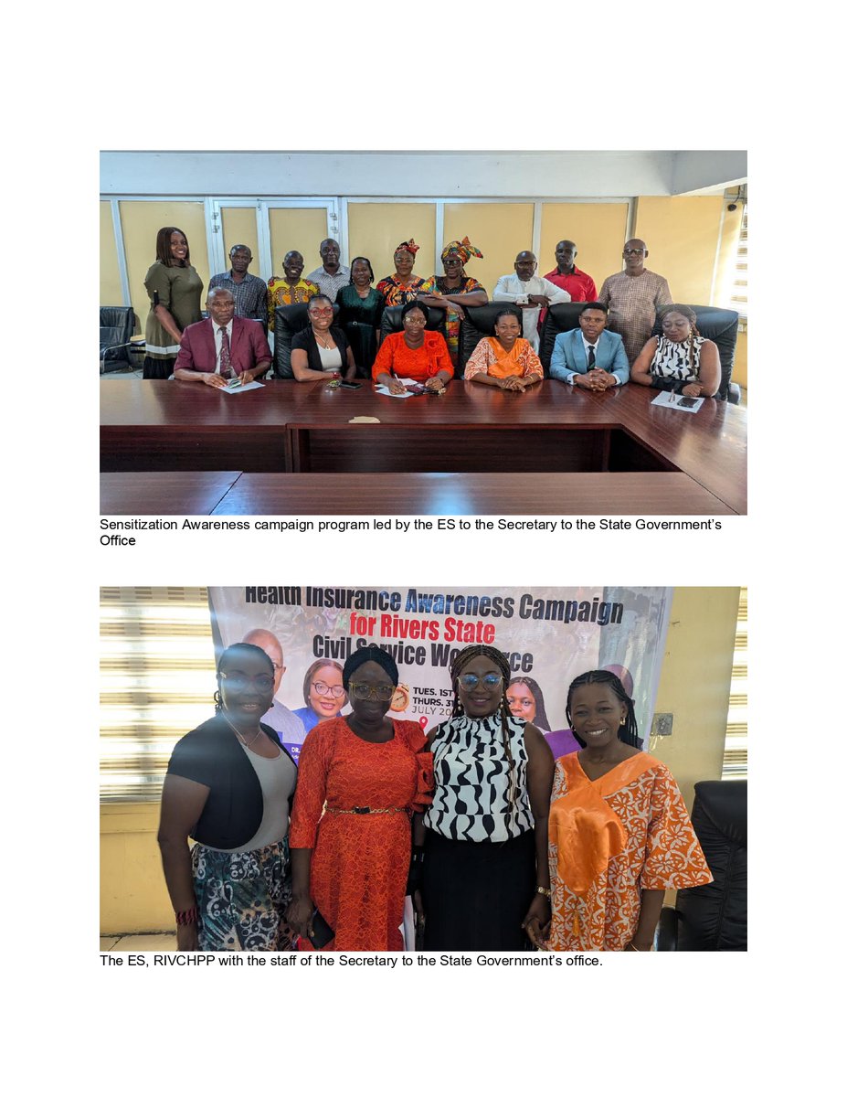 RVCHPP's tweet image. 🚨 RIVCHPP is sensitizing the Rivers State civil servants! Over 20 MDAs reached so far—including the Deputy Gov’s Office, SDGs, Power & Budget. Feedback has been amazing—more are interested in the health insurance by RIVCHPP! #Health4AllRivers #RIVCHPP #CivilServantsCare