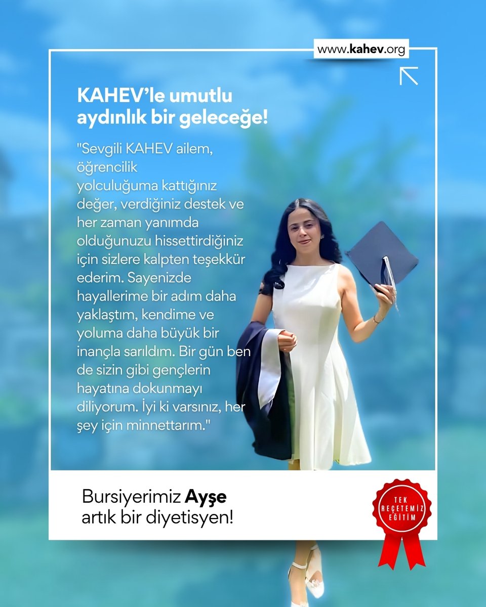 Mezun bursiyerimiz Ayşe'nin KAHEV’e destek ve gönül veren herkese mesajı var!
#KAHEV #BursiyerHikayesi #AyşeMezunOldu #İyilikleBüyüyoruz #GeleceğeUmut #KızÇocuklarıOkusun #EğitimeDestek #Gönüllülük #BirlikteBaşardık #HayallerGerçekOlsun #BaşarıYolculuğu #AydınlıkYarınlar