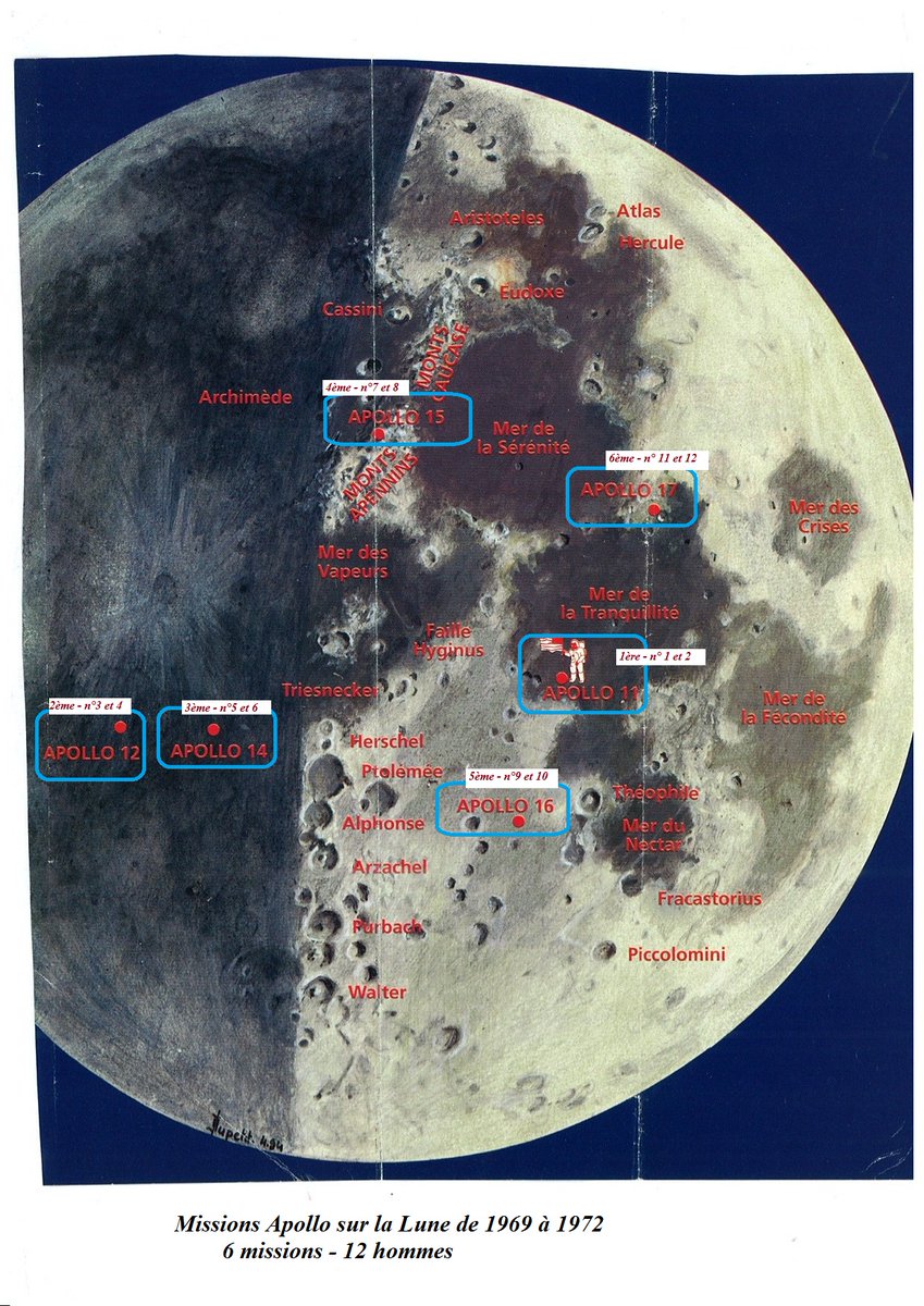 nmaParis's tweet image. Lune. Les 6 sites des missions Apollo :