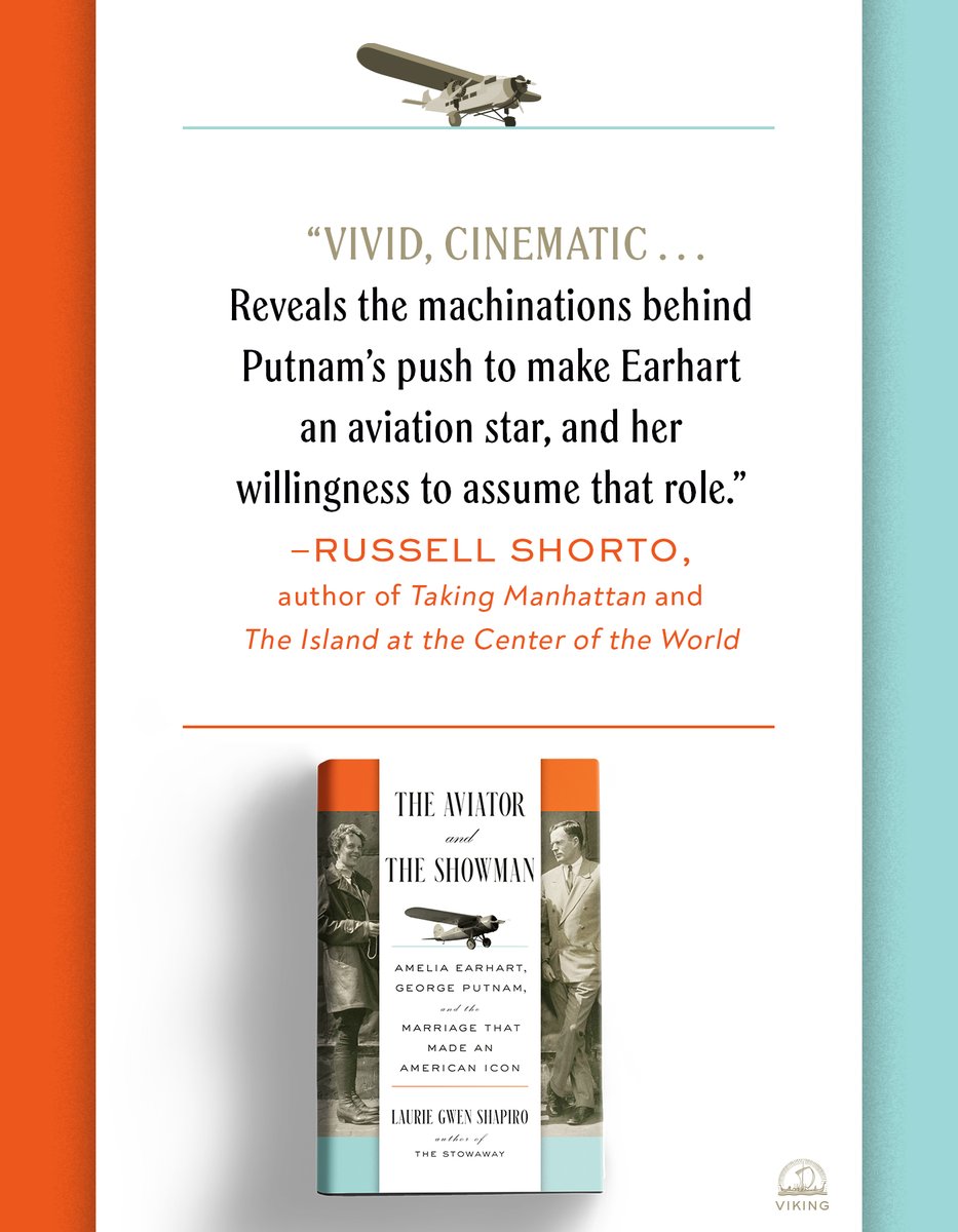 VikingBooks's tweet image. Think you know Amelia Earhart? Think again.
In THE AVIATOR AND THE SHOWMAN, @LaurieStories "reveals the machinations behind Putnam’s push to make Earhart an aviation star, and her willingness to assume that role." (@RussellShorto)
Learn more 👉 bit.ly/4lRzeqP