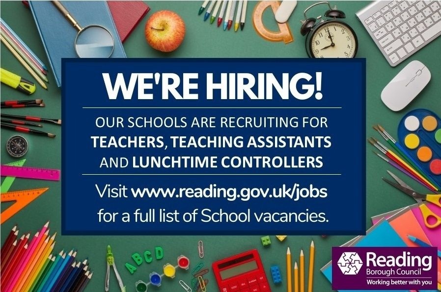 ReadingCouncil's tweet image. We have a variety of roles available within our Reading based schools!

We are looking for:
Teachers (including ECT’s)
Teaching Assistants
Lunchtime Controllers
Early Years Practitioners
Office/Admin Staff

To view the jobs available visit:
rdguk.info/rLF9m