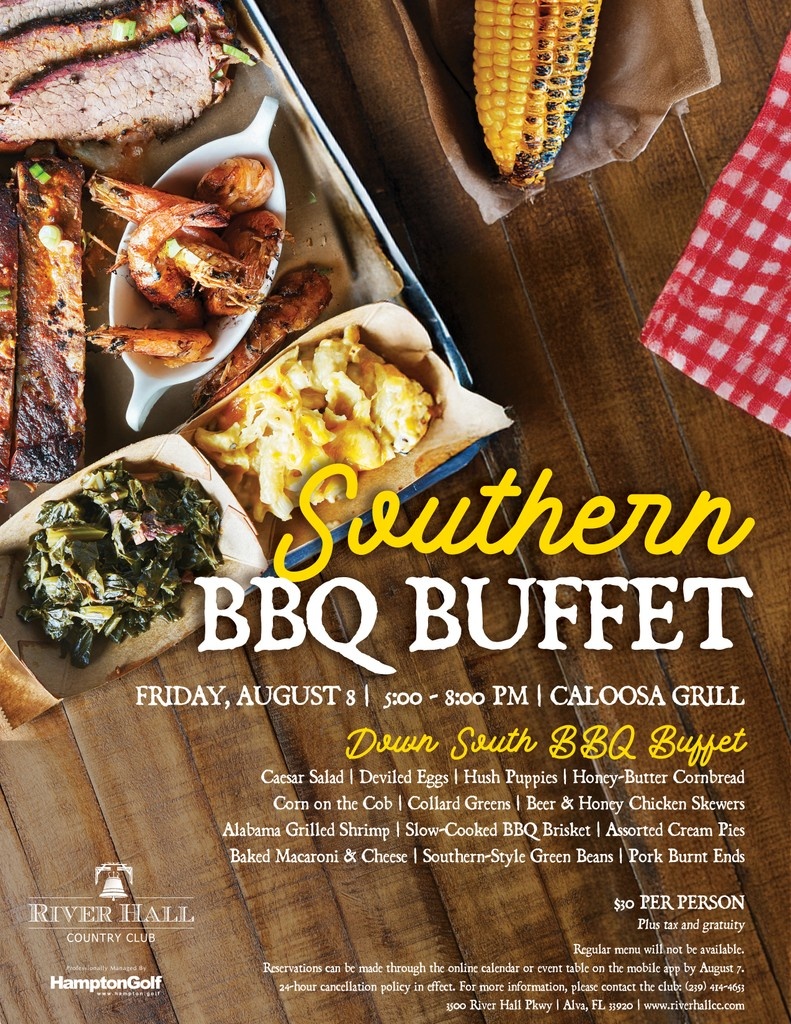 RiverHallCC's tweet photo. 😋 Enjoy a taste of the south at our Southern BBQ Buffet!

Friday, August 8 | 5:00 - 8:00 PM 
Details: https://t.co/fXFabbBm2e

𝐑𝐞𝐬𝐞𝐫𝐯𝐚𝐭𝐢𝐨𝐧𝐬 𝐜𝐚𝐧 𝐛𝐞 𝐦𝐚𝐝𝐞 𝐭𝐡𝐫𝐮 𝐨𝐧𝐥𝐢𝐧𝐞 𝐜𝐚𝐥𝐞𝐧𝐝𝐚𝐫 𝐨𝐫 𝐞𝐯𝐞𝐧𝐭 𝐭𝐚𝐛𝐥𝐞 𝐨𝐧 𝐚𝐩𝐩 𝐛𝐲 𝐀𝐮𝐠𝐮𝐬𝐭 𝟕. https://t.co/lYclGLdPiS