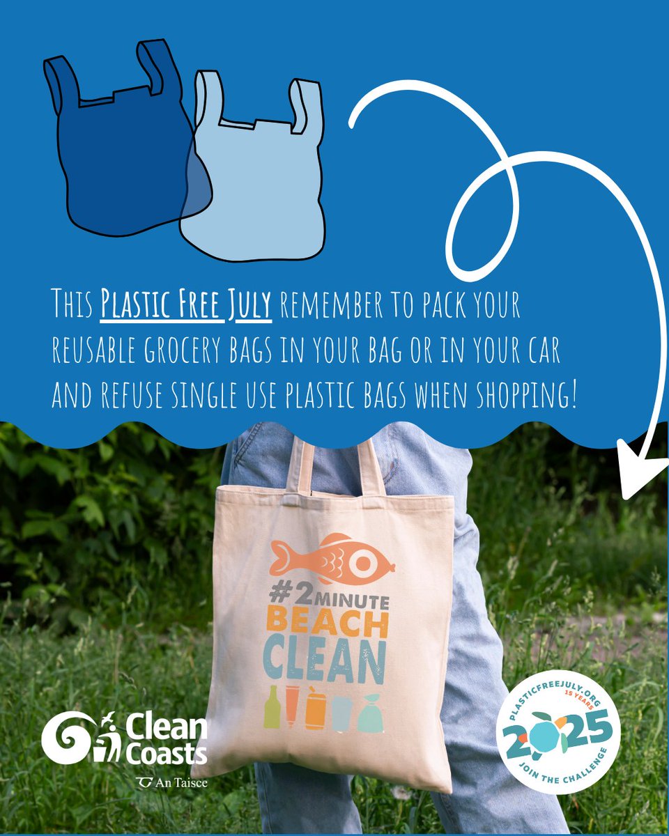 CleanCoasts's tweet image. Itโs all in the bag! ๐๏ธ Remember to pack a reusable grocery bag in your car, handbag, or backpack and say NO to single-use plastic bags this July and beyond. ๐
#PlasticFreeTip #ReusableBag #PlasticFreeJuly #CleanCoasts