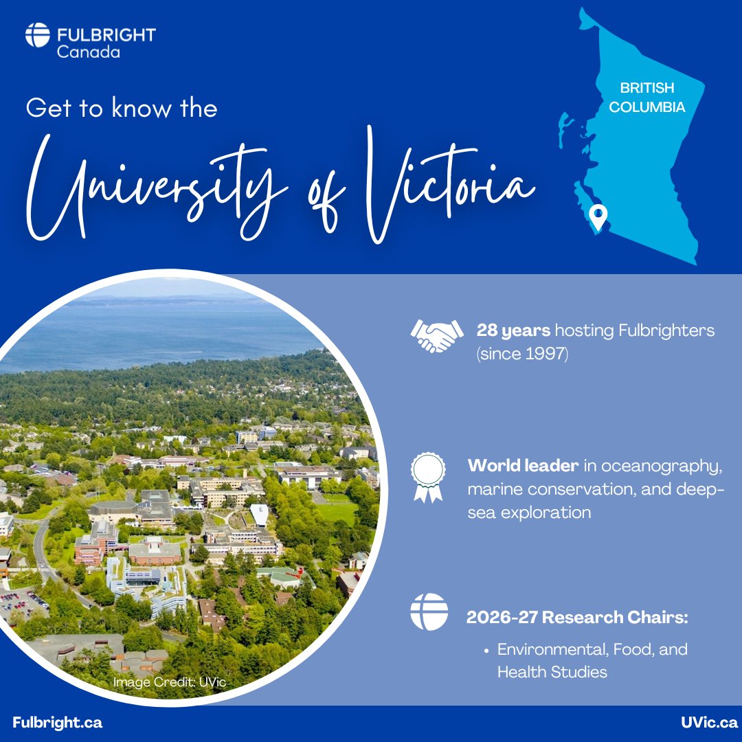 FulbrightCanada's tweet image. 🇺🇸 U.S. scholars: advance your research on energy transformation and more at @uvic—one of Canada’s top institutions for innovation.
Apply for the Research Chair Award in Environmental, Food, and Health Studies by Sept 15! ow.ly/KxPf50Wq6mt