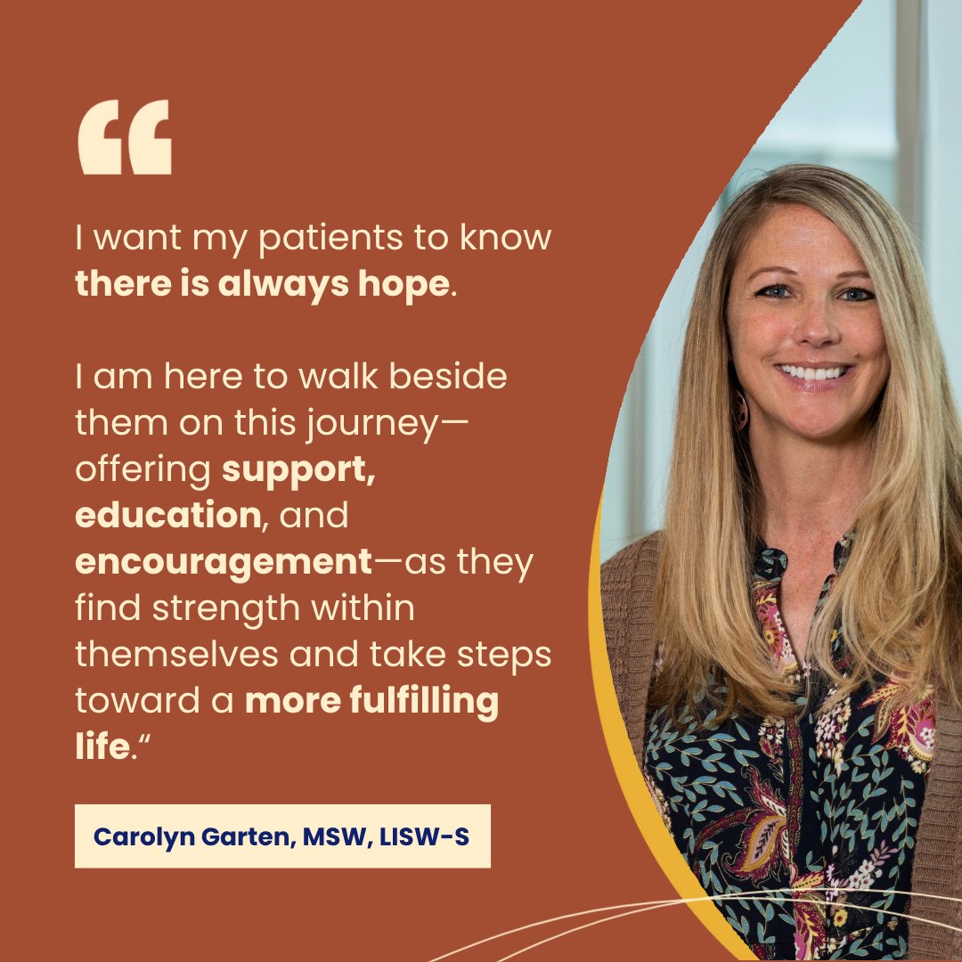 LindnerCtrHope's tweet image. Meet Carolyn Garten, MSW, LISW-S, Outpatient Therapist at Lindner Center of Hope!
Carolyn is passionate about helping patients navigate life’s challenges and find healing and hope. With nearly 25 years of experience, she offers diagnostic assessments, treatment planning, and…