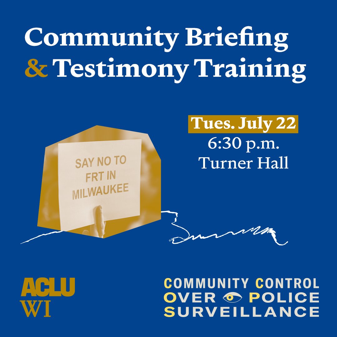 ACLUofWisconsin's tweet image. Join us for a free event on the dangers of unchecked surveillance and what you can do to push for transparency.
We'll also provide hands-on training on how to give effective public testimony, so you're ready to make your voice heard.
Register today: secure.ngpvan.com/VjkBxcnYZ0-S2U…