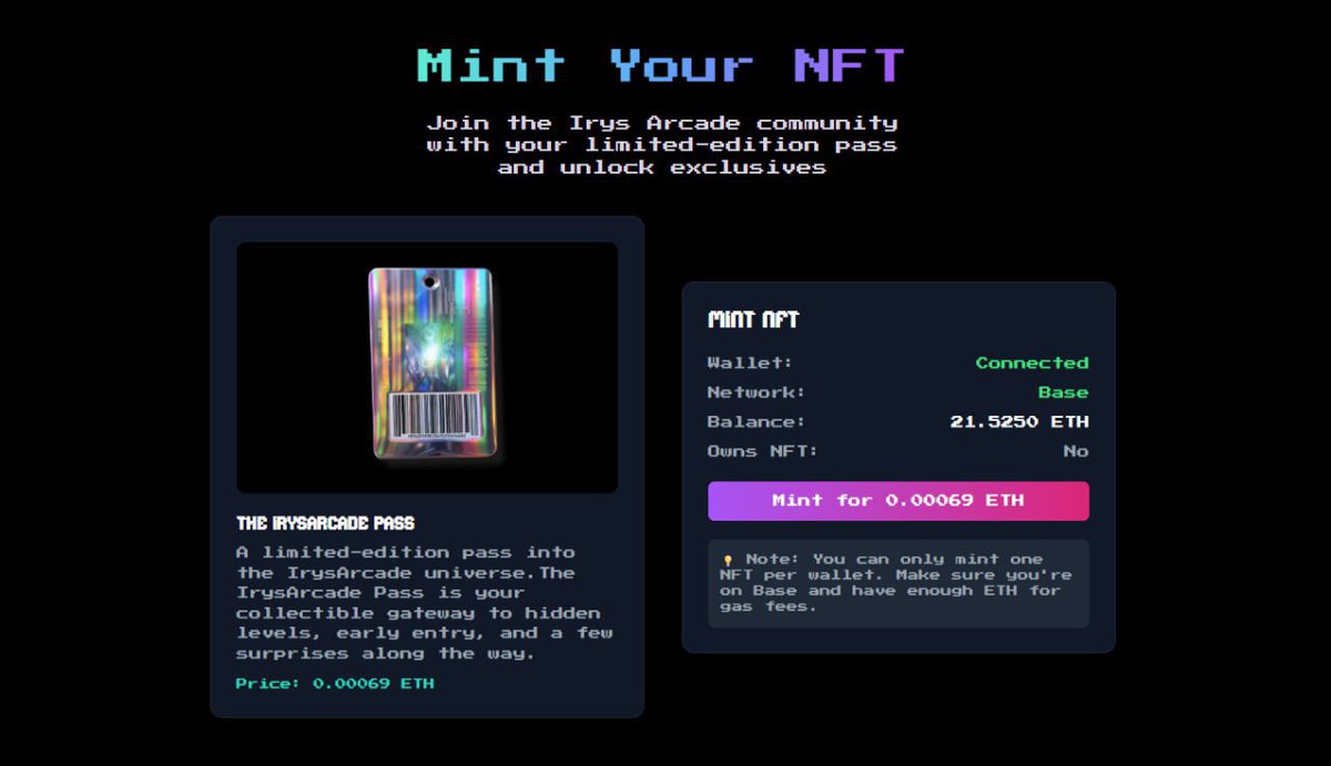 Hodler (@losttrader_1) on Twitter photo ๐ฎ Update: IrysArcade Pass is live!
Mint your limited edition pass now:
๐ irysarcade.xyz/mint
๐ธ Price: 0.00069 $ETH
๐ Network: Base Mainnet
This pass unlocks:
๐ช Early entry
๐งฉ Hidden levels
๐ Secret surprises
โ ๏ธ Not an official collection by <a href="/irys_xyz/">Irys (โงแดโง)</a>
#DYOR #YMMA ๐ฎ Update: IrysArcade Pass is live!
Mint your limited edition pass now:
๐ irysarcade.xyz/mint
๐ธ Price: 0.00069 $ETH
๐ Network: Base Mainnet
This pass unlocks:
๐ช Early entry
๐งฉ Hidden levels
๐ Secret surprises
โ ๏ธ Not an official collection by <a href="/irys_xyz/">Irys (โงแดโง)</a>
#DYOR #YMMA