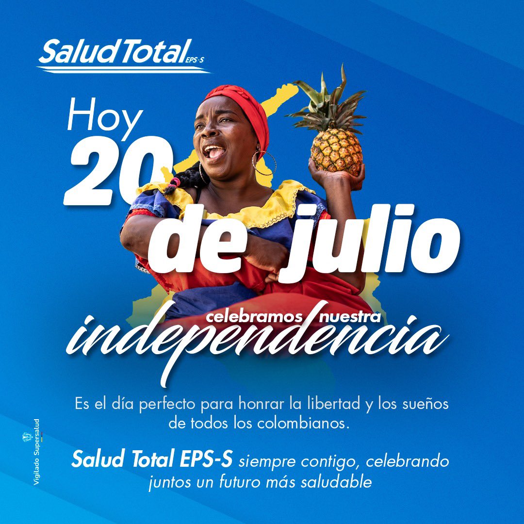EPSSaludTotal's tweet photo. ¡Feliz 20 de julio, Colombia! Hoy celebramos un día de libertad, esperanza y unión. En Salud Total EPS-S, celebramos a todos los colombianos que, con esfuerzo y dedicación, siguen construyendo un futuro más saludable para todos. ❤️ ¡Juntos somos más fuertes!  #Independencia https://t.co/5b6vP1LnP3
