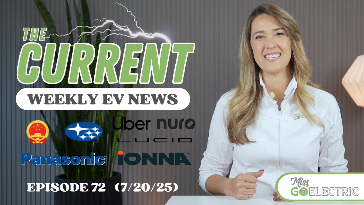 MissGoElectric's tweet image. It was quite the busy week in the EV business!
We have another episode of The Current: Weekly EV News ready for you if you have about 10 minutes 🤓
Join us for the following stories we cover:
⚡ @LucidMotors x @Uber x @nuro Robotaxi Deal
⚡ @PanasonicNA's newest battery…