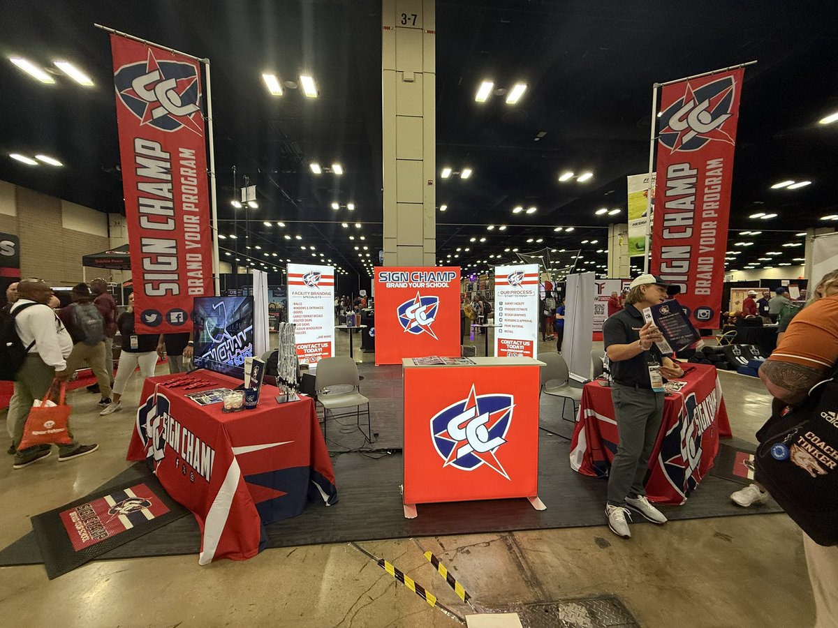 TheSignChamp's tweet image. @THSCAcoaches Stop by our booth 648 to register for a chance to win the ultimate branding package!
