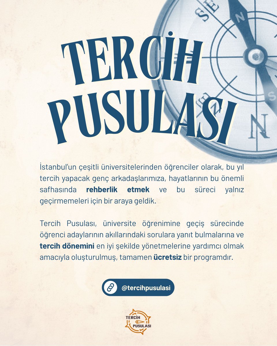 Tercih yapmak sadece bir üniversite seçmek değil, hayatının yönünü belirleyecek önemli bir adımdır. Tercih Pusulası olarak, geçtiğimiz sene olduğu gibi bu yıl da sizlerle beraberiz!