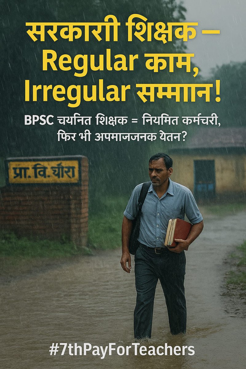 #7thPayForBPSCTeachers
बिहार सरकार के सभी सरकारी कर्मचारियों को 7th ग्रेड पे दे रहे है,

लेकिन BPSC द्वारा चयनित होने वाले शिक्षको के साथ भेदभाव क्यों?

👉 7th Pay Scale तुरंत लागू किया जाए।  
👉 सेवा शर्तों में सुधार।  

#7thPayForBPSCTeachers
#7thPayForBPSCTeachers