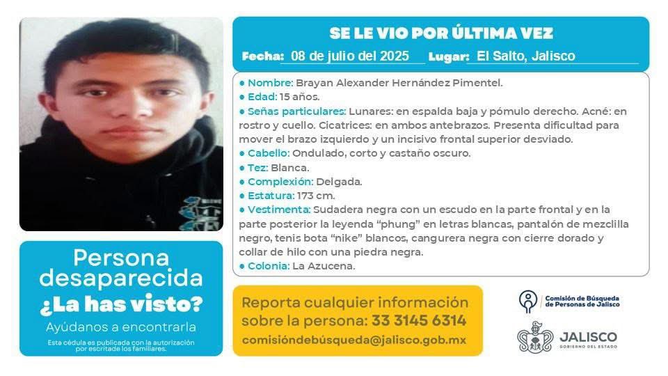 La Comisión de Búsqueda de Jalisco da a conocer apenas tres cédulas de jóvenes de 15-19 años desaparecidos en los últimos días. Uno de ellos en la vigilada nueva central de autobuses.