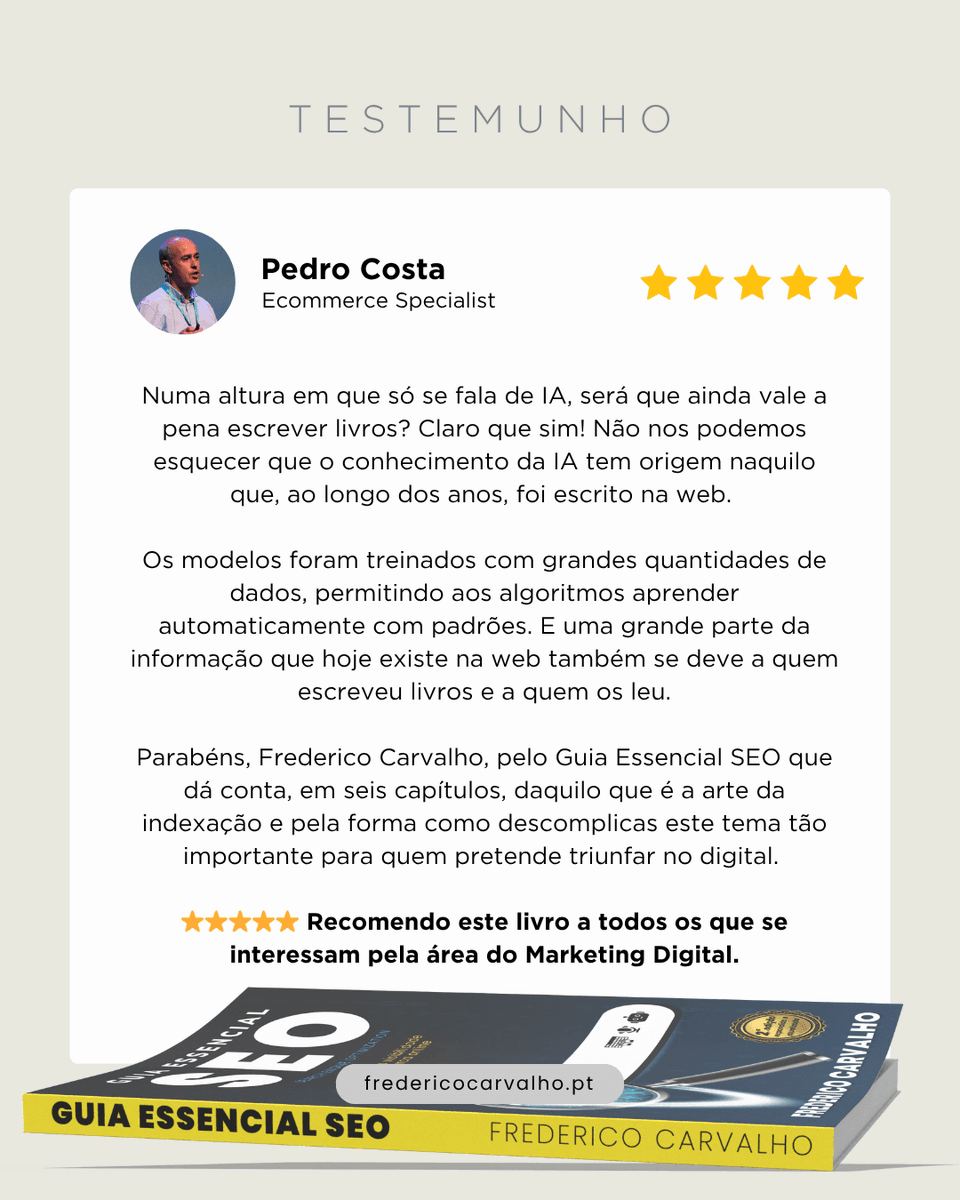 FredCarvalho's tweet photo. "⭐⭐⭐⭐⭐ Recomendo este livro a todos os que se interessam pela área do Marketing Digital."

Agora nas lojas FNAC ou em https://t.co/GRFoS5q0mK
👉  https://t.co/GIHkoKK0QH

#MarketingDigital #MarketingPortugal #Booktok  #SEOBook #DigitalMarketing #SEOTips #GuiaEssencialSEO https://t.co/lIsWSWVS71