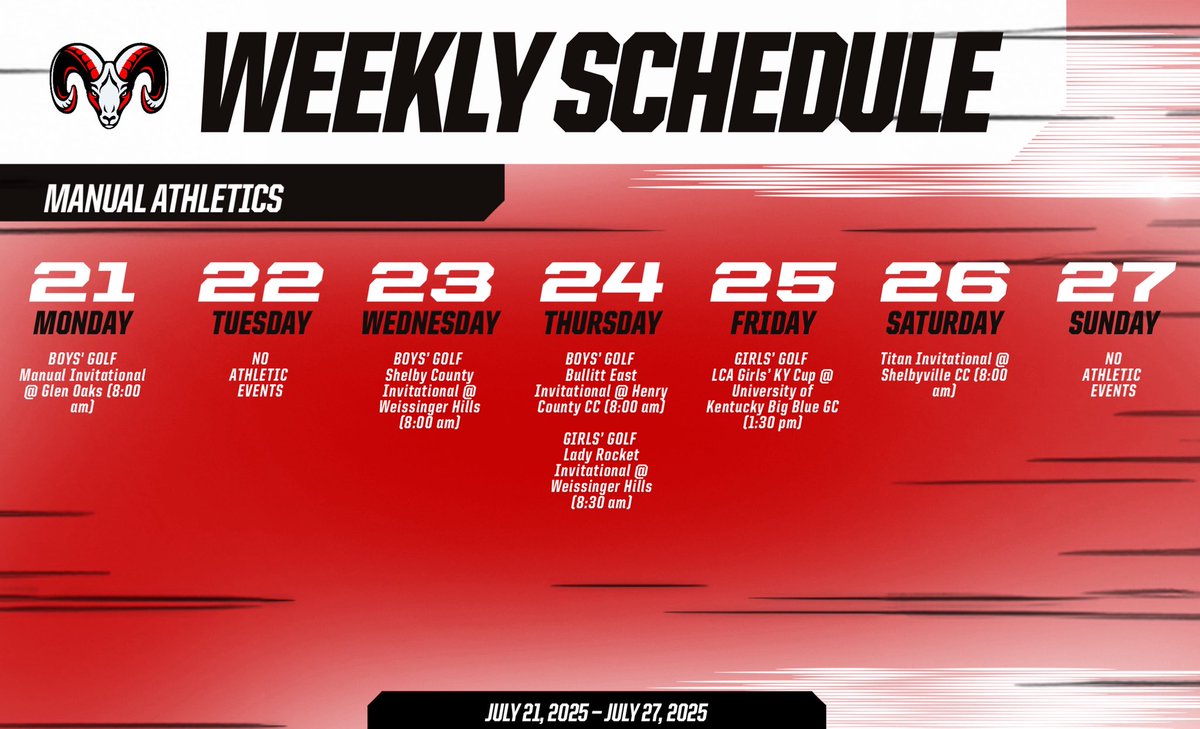ManualAthletics's tweet photo. Manual Athletics is back in action this week. Boys and Girls Golf is kicking off the 2025 Fall season! 

Crimson and Ram Card Season Passes are for sale. Cards are valid for all home regular season events!

https://t.co/z07x6WjRXf https://t.co/SsGNpOrPR1