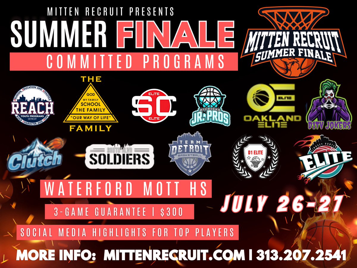 🔥Committed Programs🔥

Some of the best players and teams have already committed to our event!! This will be the hottest event to end the summer just like the last 3 years!! 
Registration closes in 48 hours! Sign UP! 

#MittenRecruit #SummerFinale

Link: bit.ly/Summer-Finale25