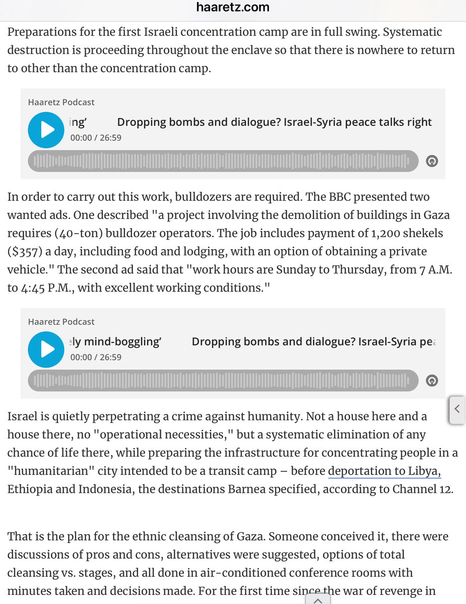 KBAndersen's tweet image. In Haaretz, @gideonle on Israel’s “far-reaching plan” for forced relocation of Palestinians out of Gaza. Powerful lede by this Israeli son of survivors about the Israeli son of a survivor in D.C. last week seeking U.S. help for the mass deportation. To Ethiopia, Indonesia, Libya.