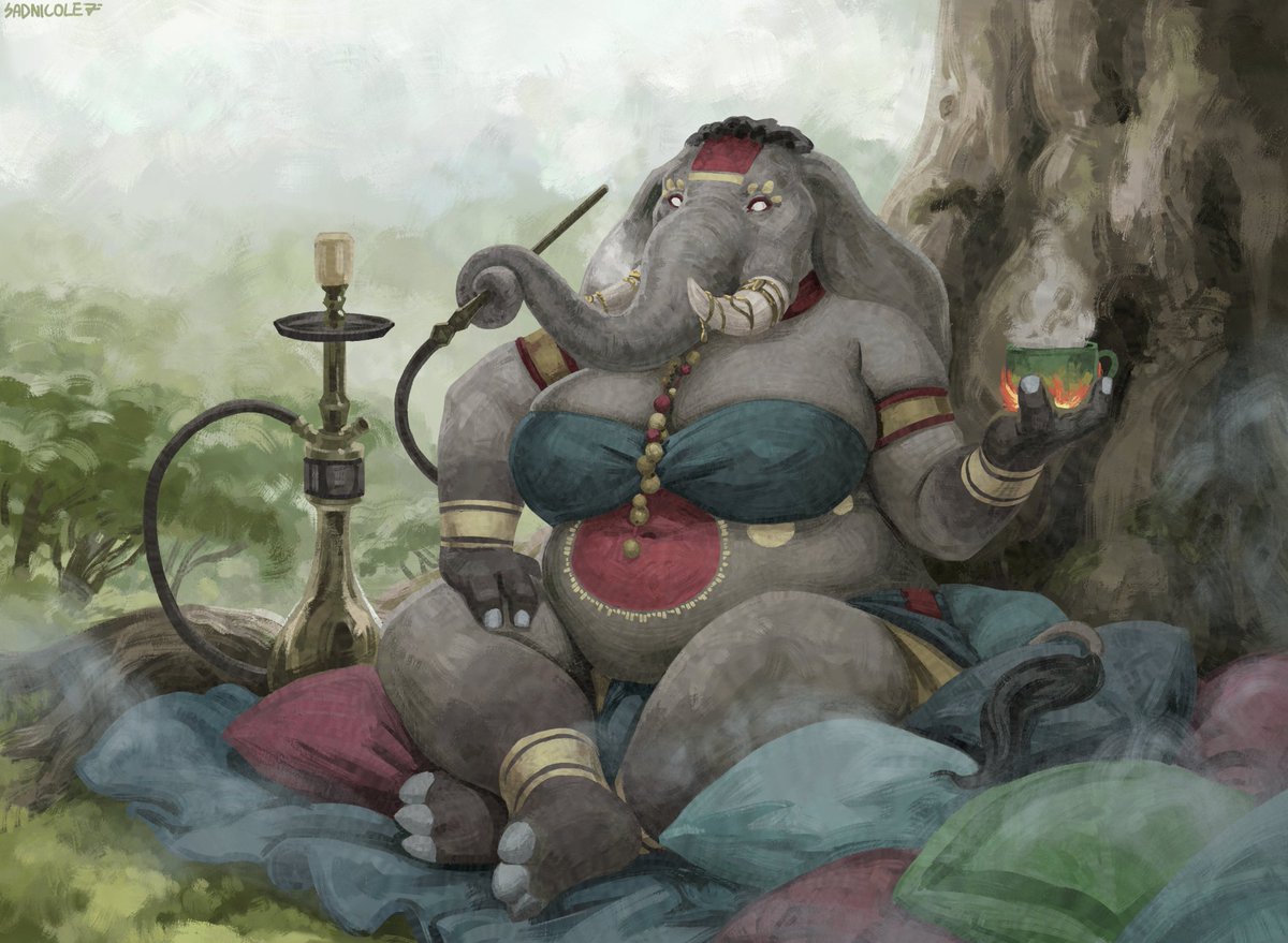 This gorgeous elephantine offers you tea and a seat, what do you do?

For Nyobi_Euka