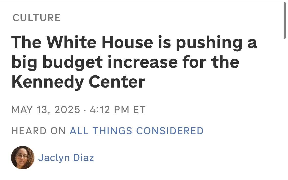 I wonder how many of those people complaining about PBS/NPR receiving a minuscule amount of their funding from the taxpayer “because they don’t use the service” will be attending a show at the Kennedy Center.