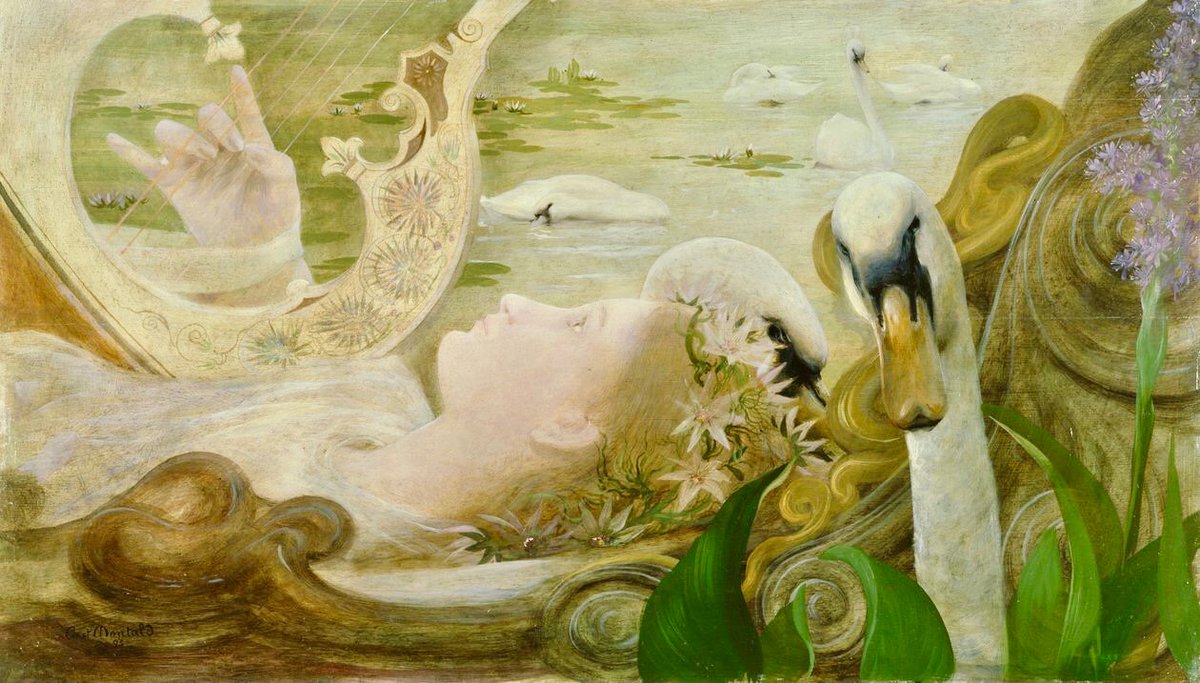 VGrainger's tweet image. “It was a breath of wind, that, twisting your great hair, Brought strange rumours to your dreaming mind…” 🌬‘Ophelia’ by #Rimbaud
🎨Ophelia #ConstantMontald 1893🦢 #Shakespeare🤍