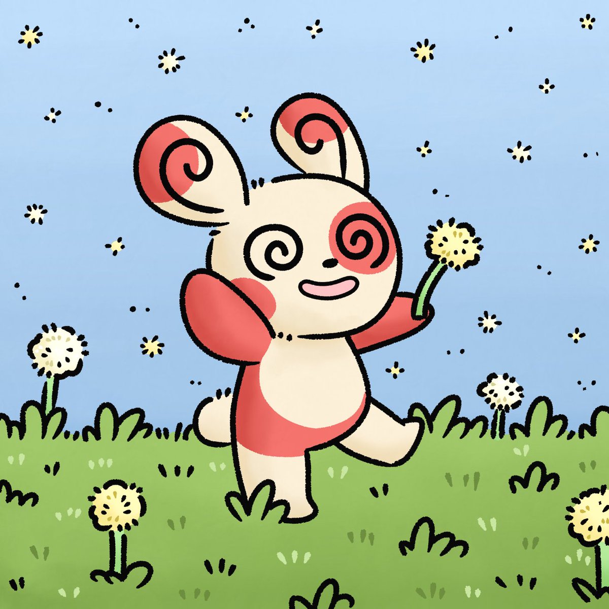 kammybale's tweet image. Spinda and some dandelions

#pokemonart #spinda