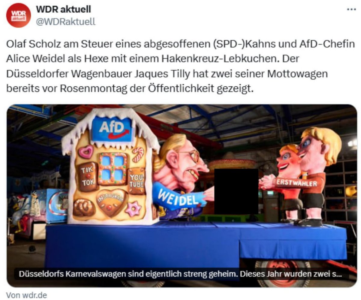 Markus Haintz (@haintz_medialaw) on Twitter photo .<a href="/Alice_Weidel/">Alice Weidel</a> als Hexe mit Hakenkreuz auf Karnevalswagen: StA verweigert Ermittlungsverfahren
Erwartungsgemäß hat die politisch abhängige Staatsanwaltschaft Düsseldorf kein Problem damit, das Hakenkreuz wieder als politisches Symbol in Deutschland zu etablieren, zur .<a href="/Alice_Weidel/">Alice Weidel</a> als Hexe mit Hakenkreuz auf Karnevalswagen: StA verweigert Ermittlungsverfahren
Erwartungsgemäß hat die politisch abhängige Staatsanwaltschaft Düsseldorf kein Problem damit, das Hakenkreuz wieder als politisches Symbol in Deutschland zu etablieren, zur