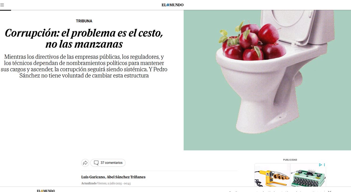 lugaricano's tweet image. El que piense que cambiando las personas y dejando el sistema como está menguará la corrupción está tan equivocado como los socialistas que pensaban algo parecido al llegar Sánchez. Post Montoro, tuiteo el texto completo de mi artículo de opinión en el Mundo (11/7/25) con…