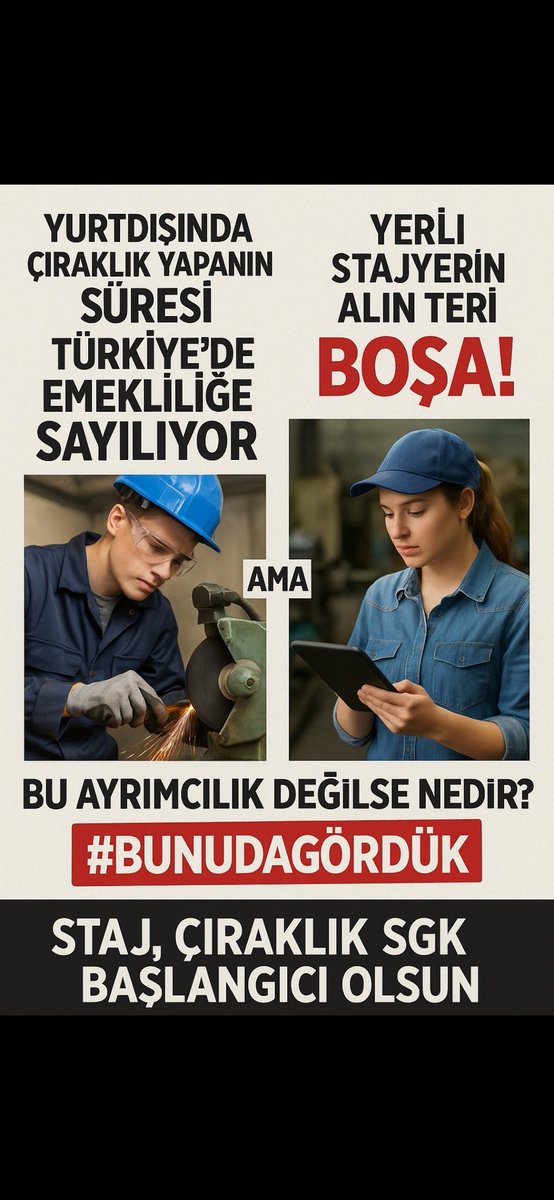 SGK tarafından uygulanan kısa vade sigorta mağdur etmiştir. 
<a href="/isikhanvedat/">Prof. Dr. Vedat Işıkhan</a>
<a href="/halktvcomtr/">Halk TV</a>
#Staj
#Çıraklık
#Sigortası
#Başlangıç