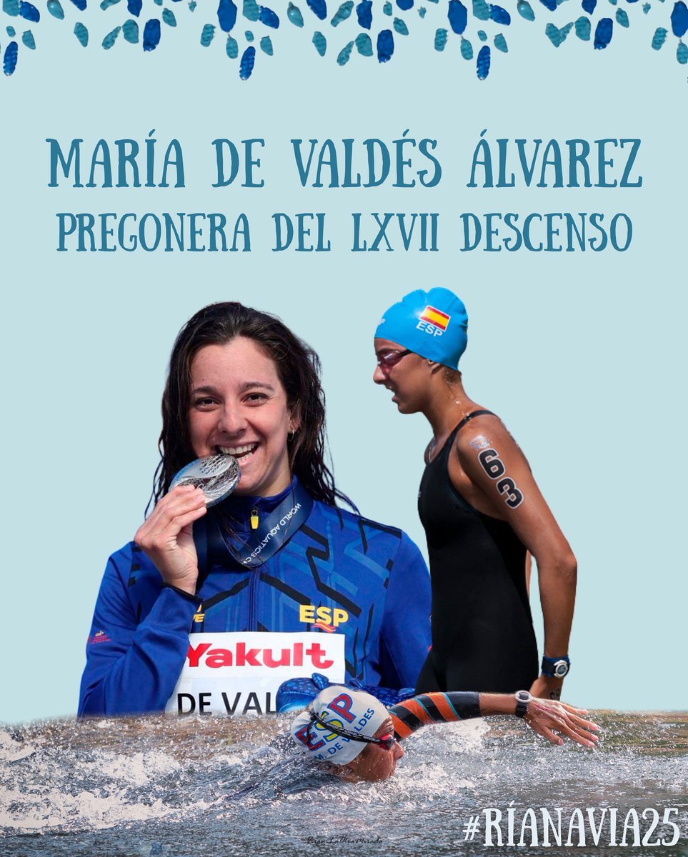 🎤 ¡María de Valdés (<a href="/Devaldes98Maria/">MARÍA DE VALDÉS</a>) será la pregonera del LXVII Descenso! 🏊‍♀️💐
Nadadora de élite, ejemplo absoluto de superación y unida a Navia desde 2015. 
Encantados de poder contar con ella para dar el pistoletazo de salida a esta edición! 🥰
Nos vemos en #RíaNavia25 💙