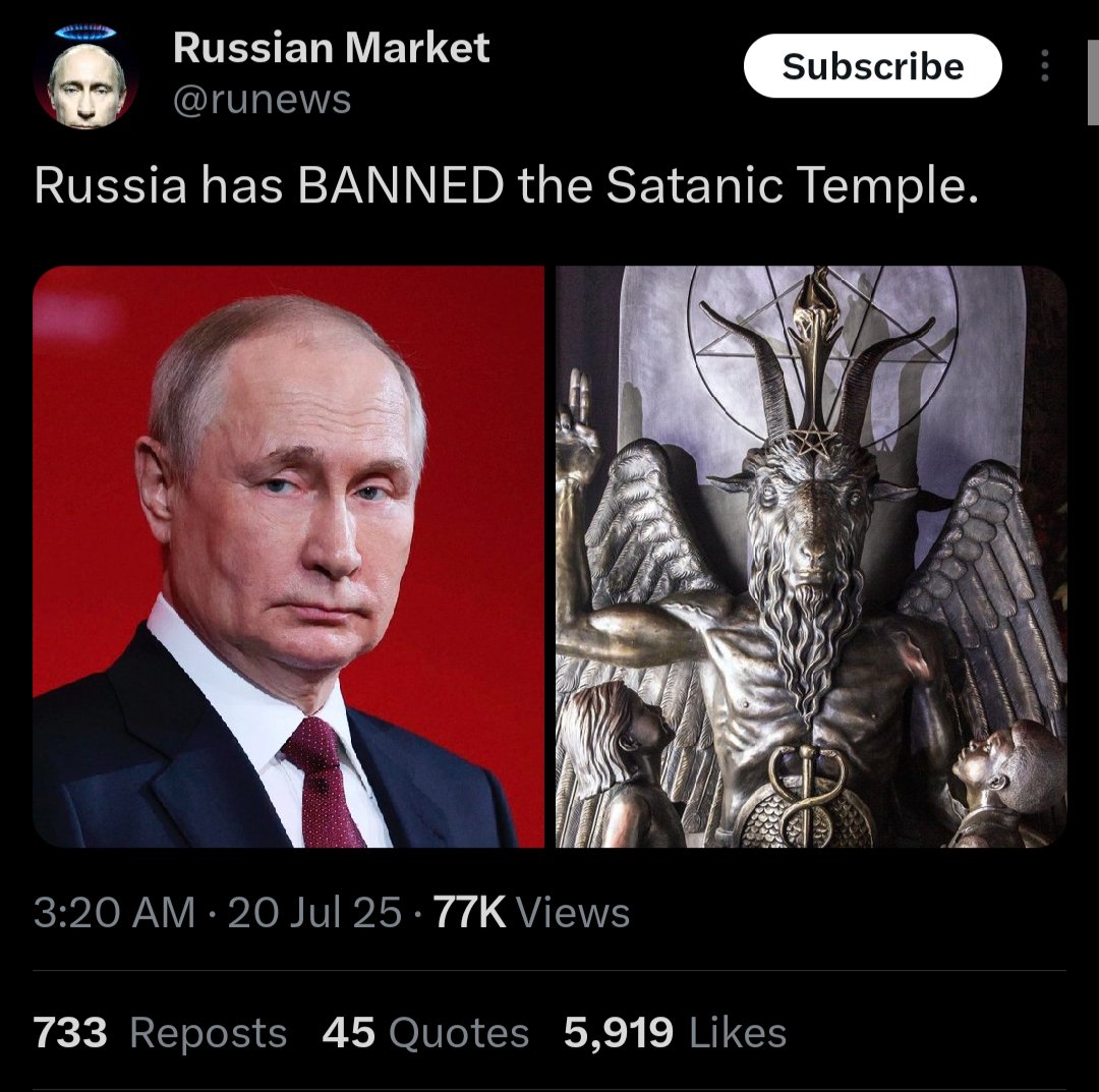 Ancient_Masc's tweet image. We need to take a page out of Russia's playbook. Meanwhile, our political leaders are condoning satanism.