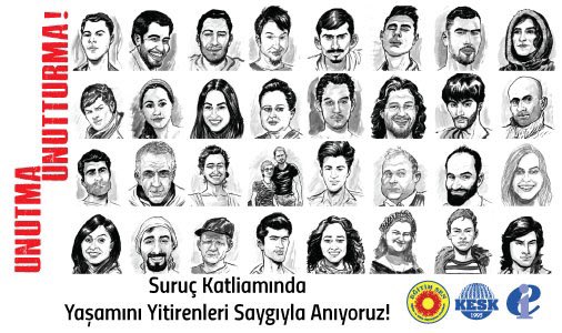yardimsimge's tweet image. Hiçbir düş yarım kalmayacak! 
Suruç’ta 10 yıl önce katledilen 33 düş yolcusunu saygı ve özlemle anıyor,
Suruç Katliamı’nın 10. yılında, adalet mücadelesini sürdüreceğimizi bir kez daha vurguluyoruz.

Suruç için adalet, herkes için adalet!

#Suruçunİzinde10Yıl