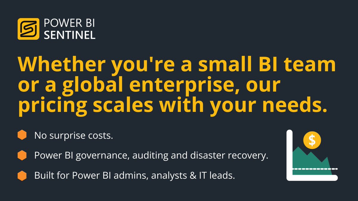 PBISentinel's tweet image. Curious about Power BI Sentinel pricing?

💡 No surprise costs
🛠 Governance, auditing and disaster recovery
📈 Built for Power BI admins, analysts &amp;amp; IT leads.

👉 See pricing &amp;amp; plans now: powerbisentinel.com/pricing/?utm_c…

#PowerBITool #PowerBIPricing #PowerBIToolkit #PowerBIGovernance