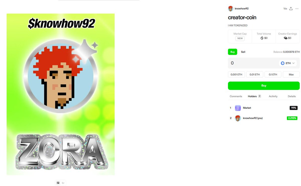 theocharis_ch's tweet image. I AM TOKENIZED πͺ
Well, everything's getting tokenized, so I tokenized myself on @zora π
Let's see how this lil creator coin experiment will go πΉ
Mint me here π
πzora.co/coin/base:0xddβ¦