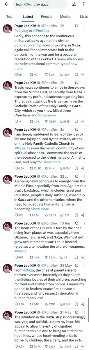 New Pope:
7 posts on Gaza 👇
0 posts on Syria.
_