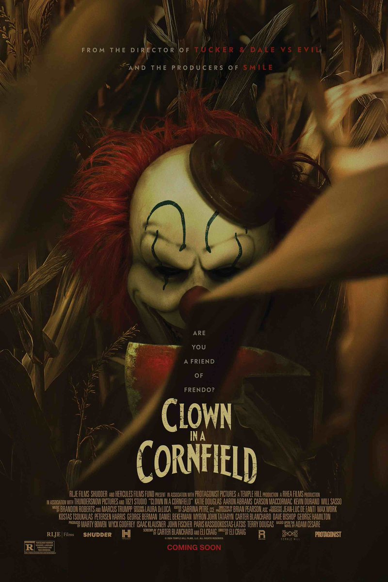 #NowWatching Clown in a Cornfield. 

First time watch.