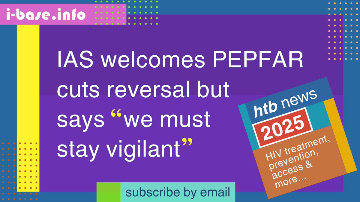 HIViBase's tweet image. Signal that sliver of PEPFAR might be saved:
i-base.info/htb/51838
@iasociety says restoring the funding would give hope to people living with #HIV, however much of #PEPFAR infrastructure to deliver HIV care has already been dismantled.
#GlobalAid #HIVtreatment #HIVprevention