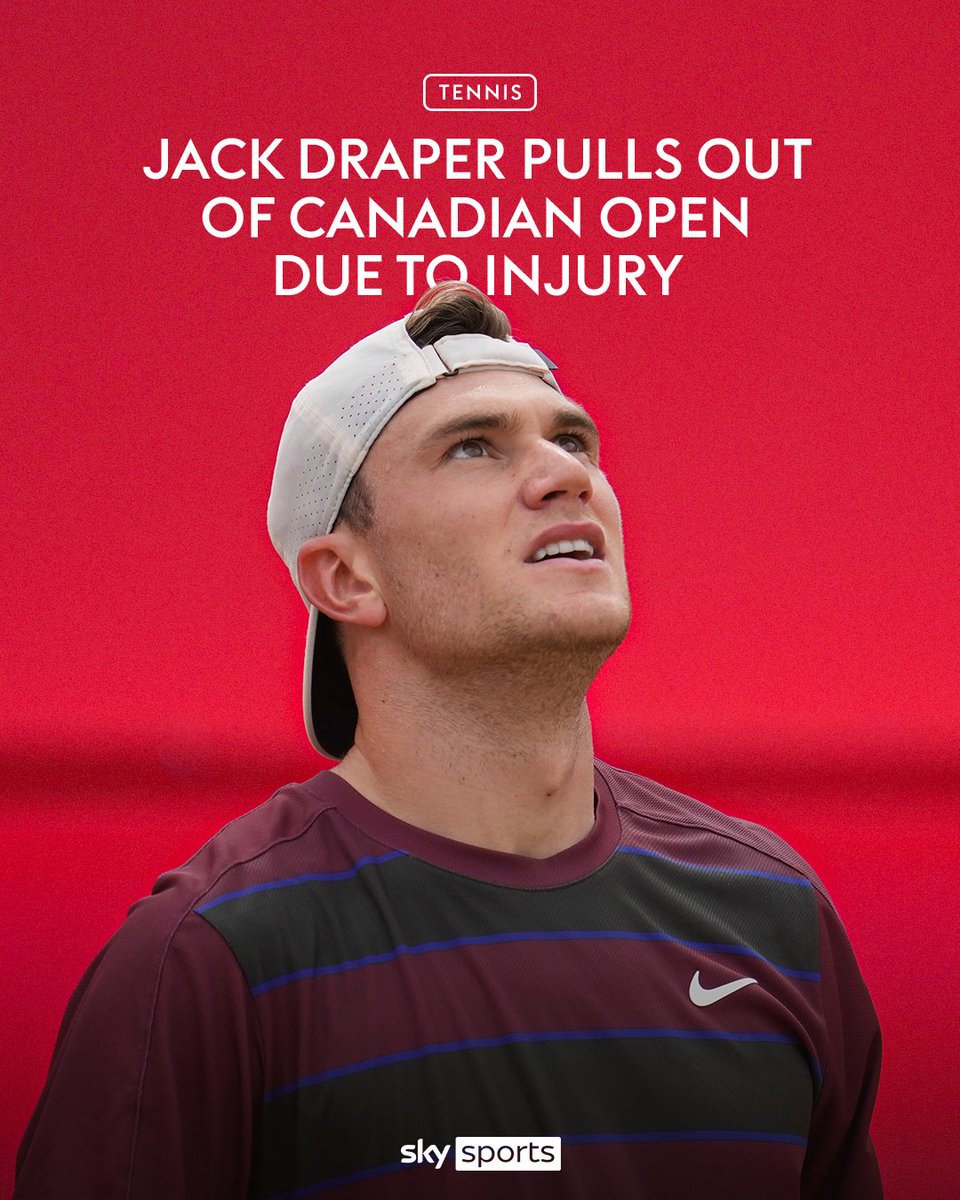 SkySportsTennis's tweet image. Jack Draper is out of the National Bank Open in Toronto and after suffering an arm injury during Wimbledon ❌
The British No. 1 will also miss the Cincinnati Open.