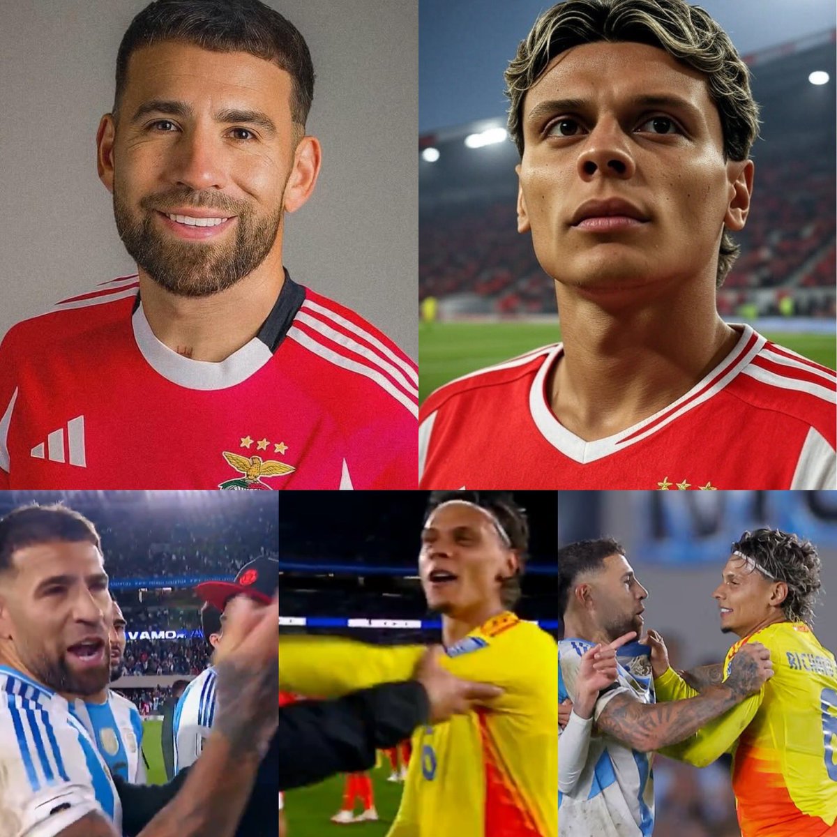 Juezcentral's tweet image. Hace 1 mes, Richard Ríos y Nico Otamendi se decían de todo tras el Argentina-Colombia. "Estás viejo, no te da ni para correr" le gritó Richard.
Hoy, se confirma que Richard es nuevo jugador del Benfica, donde tendrá como capitán a Otamendi.
A correr juntos. Lo lindo del…