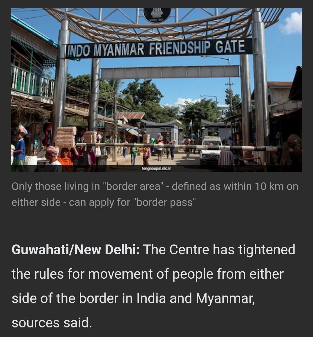 Free Movement Limit On Indo-Myanmar Border Tightened To 10 Km, With Pass
 ndtv.com/india-news/fre…