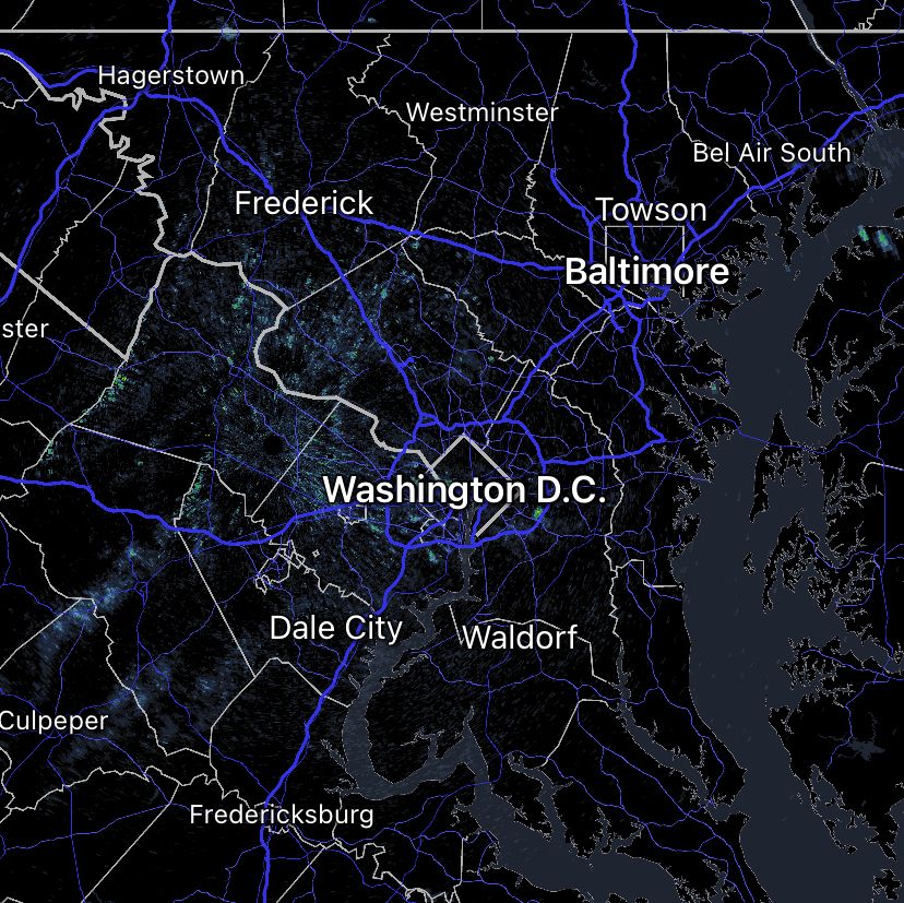 capitalweather's tweet image. A quiet radar picture at the moment! Will it stay that way?
A few pop-up storms still possible today. They should be isolated, so many spots could end up dry. On the other hand, any storm that develops could have strong winds. More at cwg.live