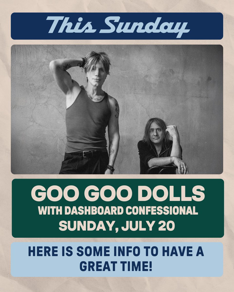Ascend_amp's tweet image. β¨ TONIGHT - SUNDAY 7/20 β¨ Goo Goo Dolls with Dashboard Confessional
at Ascend Amphitheater!
ποΈ Gates Open: 6:00 PM
πΆ Show Time: 7:30 PM
π² Want updates on tonight's event? Text "GOOGOO" to +1 (615) 437-4413
β¬οΈ Check out our upgrades π livemu.sc/3GHbI0u
