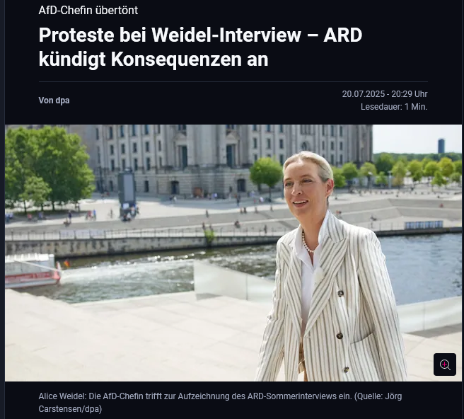 Cotta_AfD's tweet image. #ARD-#Sommerinterview mit @Alice_Weidel wird zum Staatsversagen in Echtzeit. Was folgt? ARD entschuldigt sich – bei wem eigentlich? Der Skandal liegt nicht im Protest, sondern in seiner Austrahlung im #ÖRR . Die Konsequenzen aus #AfD Sicht müssten sein:
Sofortige Entlassung…