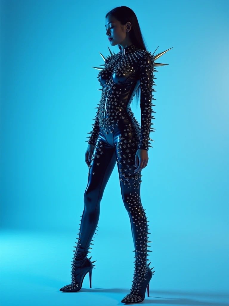 Loon26's tweet image. Black spiked catsuit. 
#AIartists #AIArtistCommunity #Ai #AIArtwork #AIArtGallery #catsuit #black #spiked #surrealart #3D #design #INSTAGRAM #classic #cool #portrait