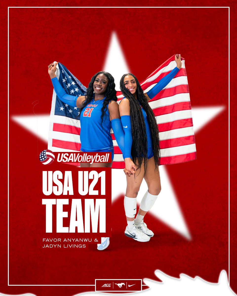 SMUVolleyball's tweet image. ๐ฎ๐๐๐๐ ๐๐๐ ๐ฎ๐ถ๐ณ๐ซ ๐ฅ
Jadyn Livings and Favor Anyanwu have been selected to represent the United States at the 2025 NORCECA Womenโs U21 Pan American Cup, July 22โ27, in San Jose, Costa Rica.
#GoMustangs | @SMUMustangs