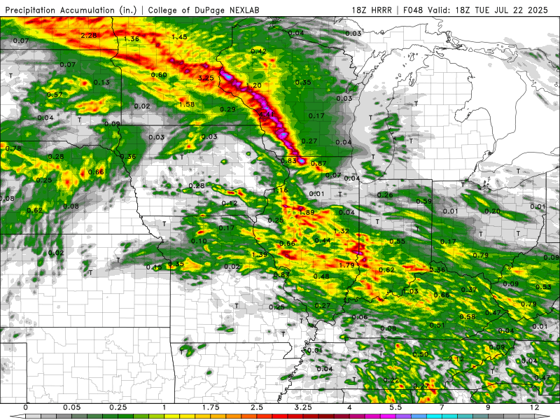 AnubizzzBurner's tweet image. Monday night: HRRR is showing a flash flood situation for the Driftless area. We'll see how this evolves but it is a possibile situation