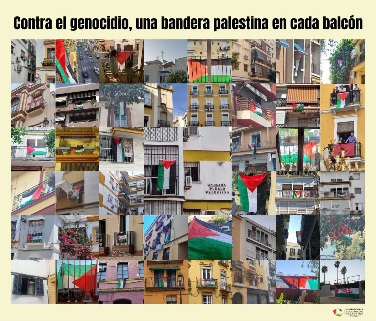 🇵🇸 Contra el genocidio, una bandera palestina en cada balcón🇵🇸

📢 Frente a la invisibilización del Genocidio que está cometiendo Israel contra el pueblo palestino, ¡cuelga tu bandera!
✊ Convirtamos nuestras ventanas y balcones en un grito de apoyo al pueblo palestino.