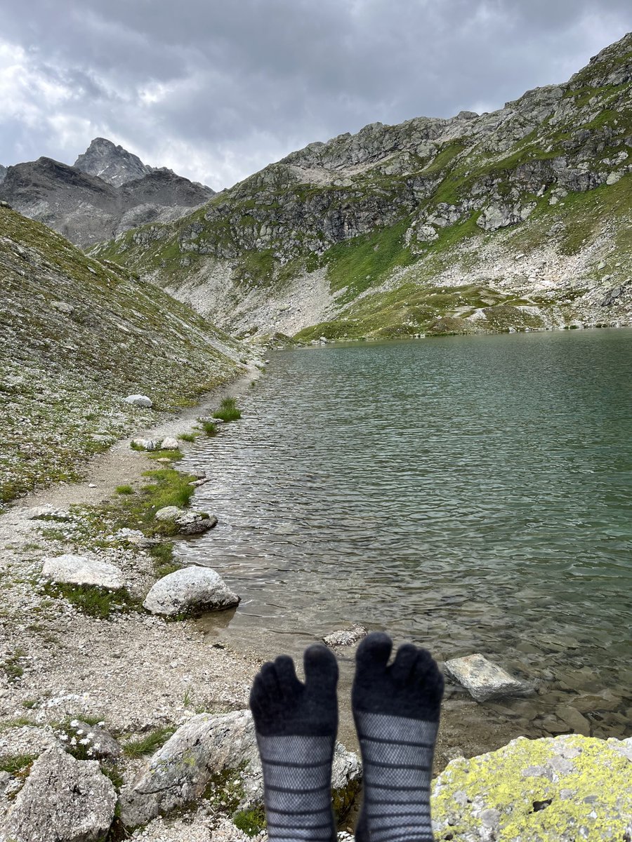 Very excited about my new toe socks — blister free over the Jöriflüela Pass :)