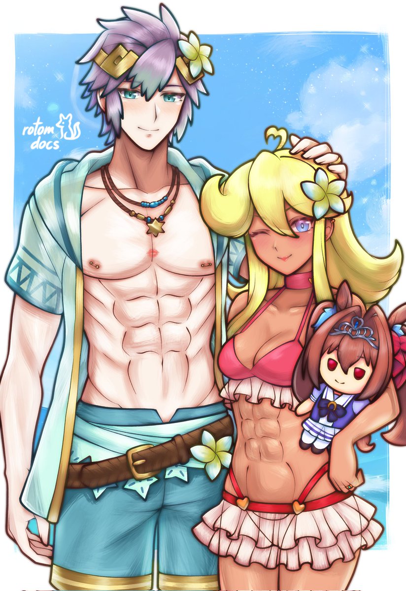 RotomDocs's tweet image. kofi swimsuit request of Hrid and their OC, Sky ( ＾ω＾ )