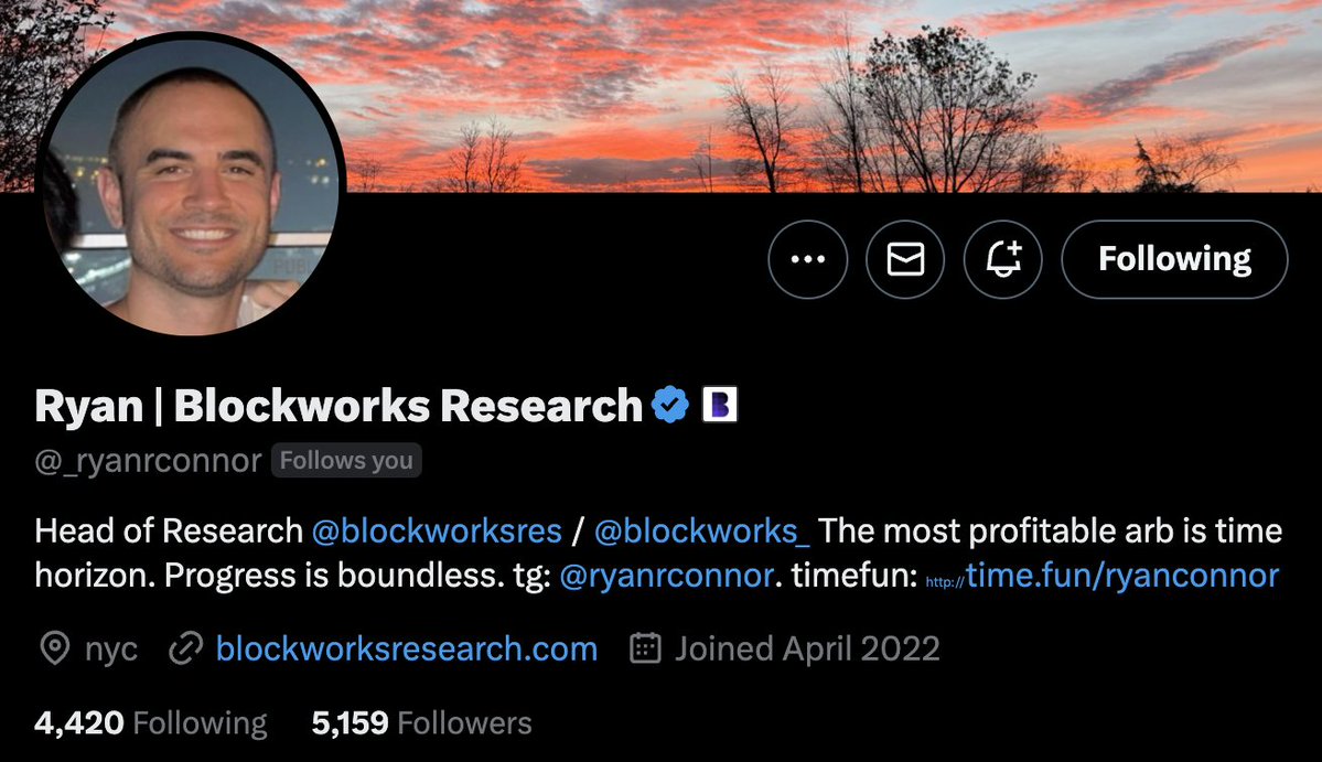 JasonYanowitz's tweet image. Hit 5k followers at Blockworks and you get the official B next to your name.
Please help me welcome our newest members of the B.
Podcaster and scoop extraordinaire @whosknave
Fearless research leader @_ryanrconnor
Data wizard @fergmolina
Follow these chads.